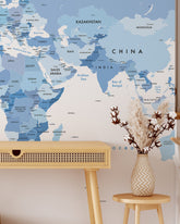 Blue Large World Map Wallpaper